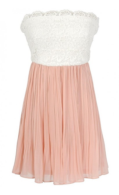 Sweet Nothings Lace and Pleated Chiffon Designer Dress in Salmon/Ivory